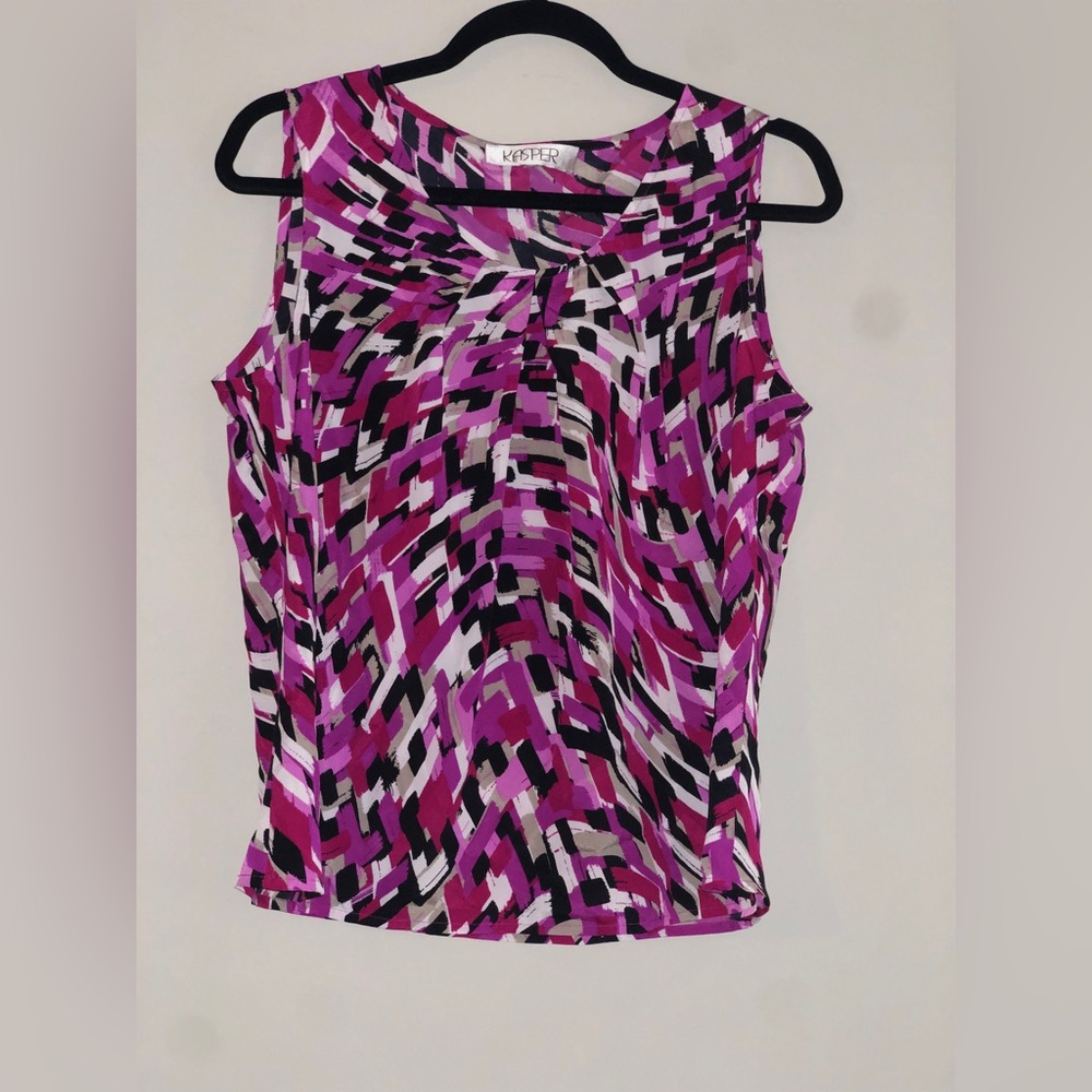 Kasper Women's Vibrant Pink and Black Abstract Blouse